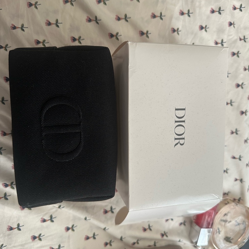 Dior Black Textured Cosmetic Bag with Box